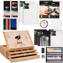 DJAR 87 pcs Acrylic Paint Set with 3 Drawer Storage, 24 Colors of Acrylic Paint, Sketch Book, Paints and Pads, Art Supplies Kit for Adults, Teens and Beginners, Compact