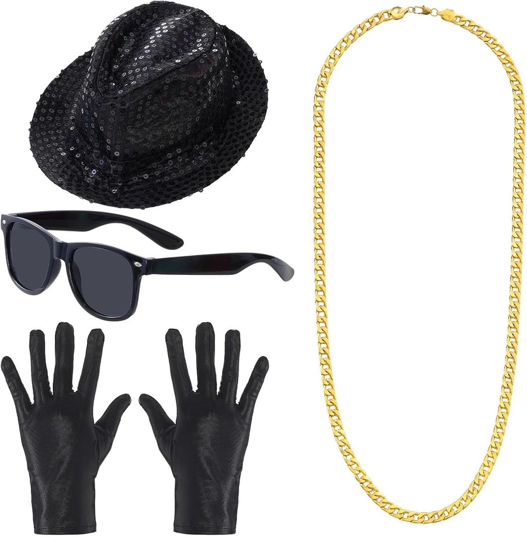 baotongle Dance Hip Hop Jazz Costume Boys Youth Kids 80s 90s Pop Stage Cosplay Party Halloween Sequin Hat Glasses Set for Dance Party
