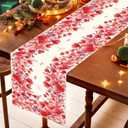Valentines Day Table Runner, Watercolor Hearts Floral Border Linen Table Decoration, Romantic Farmhouse Holiday Decor for Dining Kitchen Buffet Party Wedding (72" x 13")