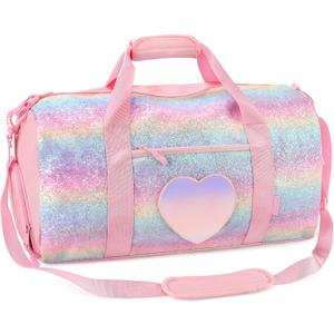 mibasies Dance Bag for Girls Duffle Bag Kids Overnight Travel Sleepover Bags with Shoes Compartment Large