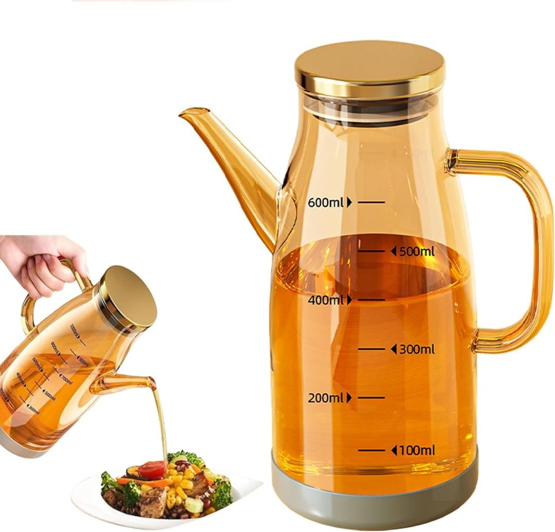 2025 Oil Dispenser Bottle with Drip Free Spout Food Grade Oil Vinegar Cooking Sprayer Kitchen Glass Container Bottles (600 ML) (20.3 Ounces)