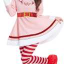 DANBAIEGG Female Elf Costume Set Adult Elf Dress Christmas Cosplay Christmas Party Costume Elf Womens Costume(Pink, XL)