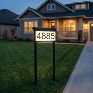 Solar House Numbers For Outside with Ground Stake - Solar Powered Waterproof LED Light for Outdoor House Number Sign