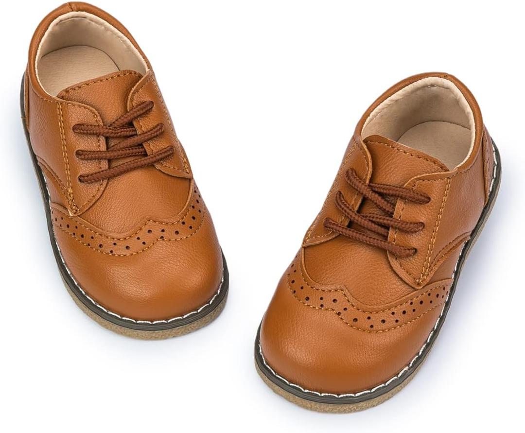 Meckior Toddler Boys Girls Black Dress Shoes Little Kid Oxford Shoes Wedding Church Dress Shoes PU Leather Lace Up School Uniform Loafer Flats, 30
