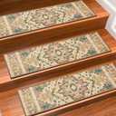 Stair Treads for Wooden Steps Indoor, 15 Pack 8" X 30" Non Slip Carpet Stair Treads with Reusable Adhesive for Kids Elders and Dogs, TPR Backing Stair Rugs Oriental Staircase Step Treads,Bohemia (Pink Brown)