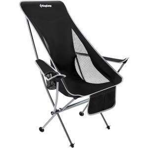 KingCamp Compact Camping Chair with Armrest Ultralight High Back Backpacking Chairs for Adults Lightweight Folding Chair Heavy Duty Support 265 Lbs Portable for Traveling, Lawn, Festival, Black (Mesh Black/Grey)