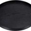 PATIKIL Wood Serving Tray 12 Inch, Round Decorative Platter for Home Decor Kitchen Table Candle Holder, Black