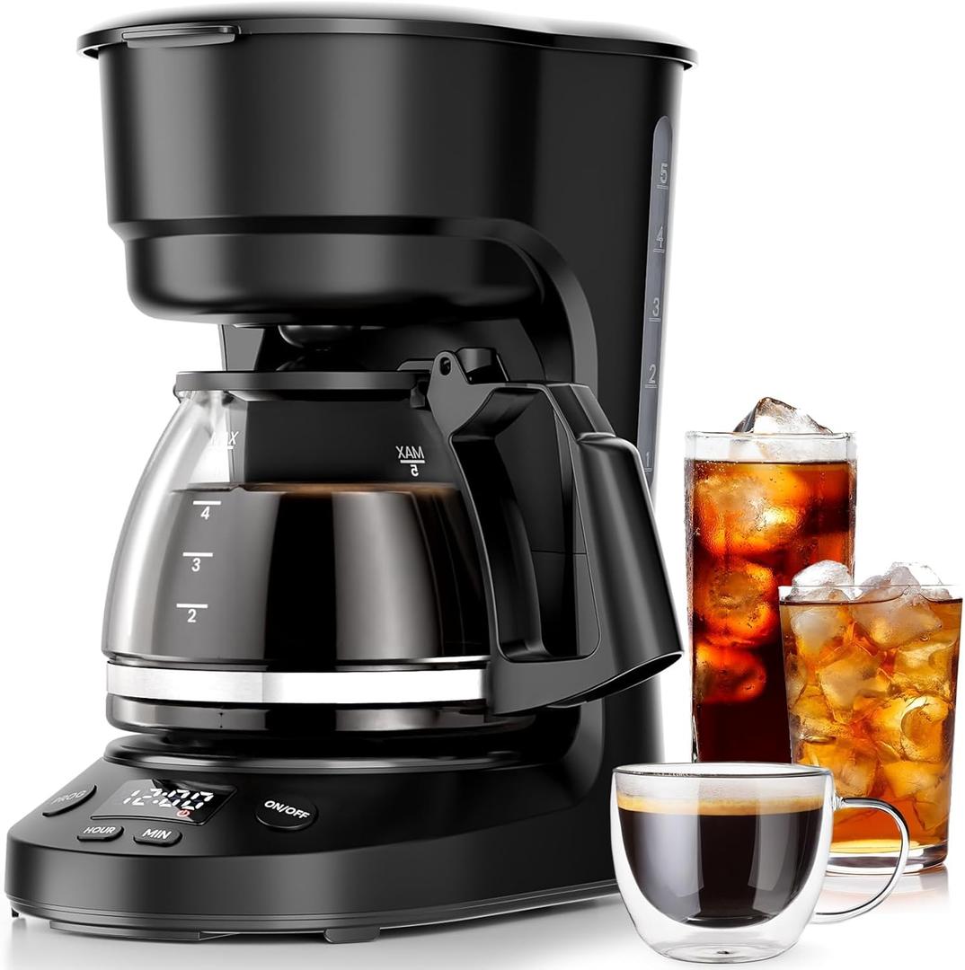 Kismile 5-Cup Drip Coffee Machine with LED Display, Coffee Maker with Timer, Auto Shut-Off, Removable Funnel, Compact, Ideal for Home & Office
