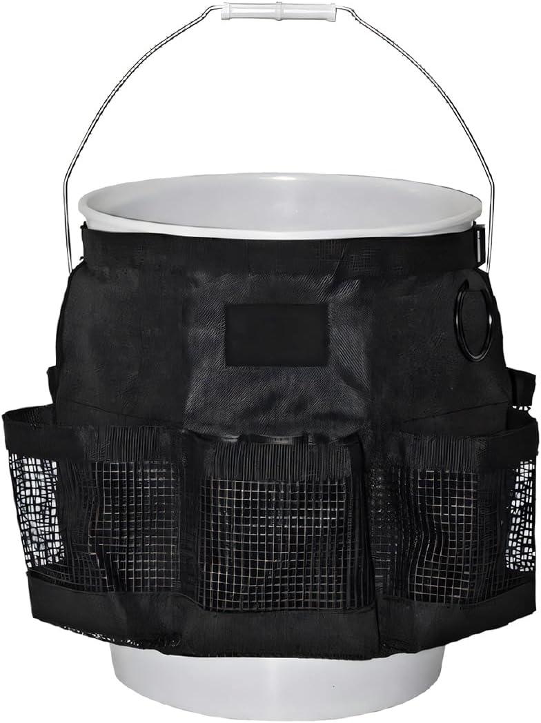 5 Gallon Bucket Tool Organizer Bag, Multi-Purpose Car Bucket Wash Tool with Mesh Storage Pockets, Universal Vehicle Cleaning Supplies Accessories for Home, Gardening, Fishing
