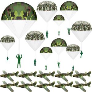 Jerify 20 Pcs Parachute Toys and Camouflage Foam Airplanes Set, Parachute Army Men Toys for Kids Army Hand Throwing and Foam Glider for Boys Gifts Outdoor Party Favors (Camouflage)