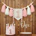 Boho Daisy Highchair Banner 1st Birthday Decorations Girl for First Birthday Decorations Set with Handmade Cake Topper Crown Hat