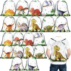 Weewooday 20 Pcs Dinosaur Party Favor Bags Drawstring Gift Goodie Treat Bag Dinosaur Candy Party Supplies Backpack for Birthday Candy Decoration(Watercolour Style)