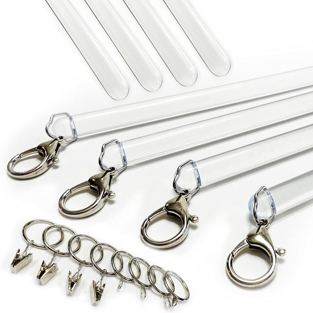 36 inch (4 Pack) All Clear Acrylic Curtain Rod - Invisible Clear Curtain Wand for Opening-Closing
