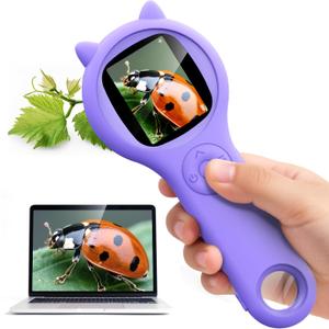 Microscope for Kids - Mini Pocket Handheld Microscope for Toddlers-STEM Educational Science Kit Toys for Christmas Birthday Gifts Toys for 5 6 7 8 9 10 11 12 Year Old GirlsPurple