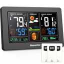 Newentor Weather Station Wireless Indoor Outdoor Thermometer, Color Display Digital Weather Thermometer with Atomic Clock, Barometric Pressure, Forecast Station with Adjustable Backlight,Black,3Sensor