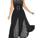 chicyes Women's One Piece Elegant Overlay Jumpsuits Dressy Plus Size Sexy Formal Sleeveless Rhinestone Romper Club Outfits Black XXL