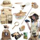 Kids Bug Catching Kit - Complete Explorer Kit with Safari Vest, Hat & More - Cute Dress-Up Safari Costume, or Zoo Keeper - Outdoor Explorer Set & Bug Toys for 7-12 Year Old Boys Girls + Adventure Book (Large, Brown)