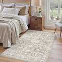 Soalmost Area Rugs 4x6 for Living Room, Stain Resistant Neutral Washable Rugs for Dining Room, Kitchen, Floral Vintage Non-Slip Area Rug Farmhouse 4x6 Rug Light Brown