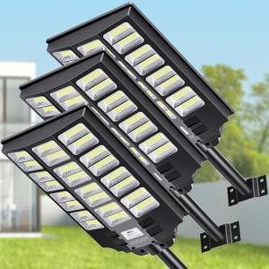 VOOJOY Solar Street Lights Outdoor Waterproof, Dusk to Dawn Solar Lights Outdoor with Motion Sensor and Remote Control for Yard, Parking Lot, Garage, Street, 3 Pack, 8000w*3pack