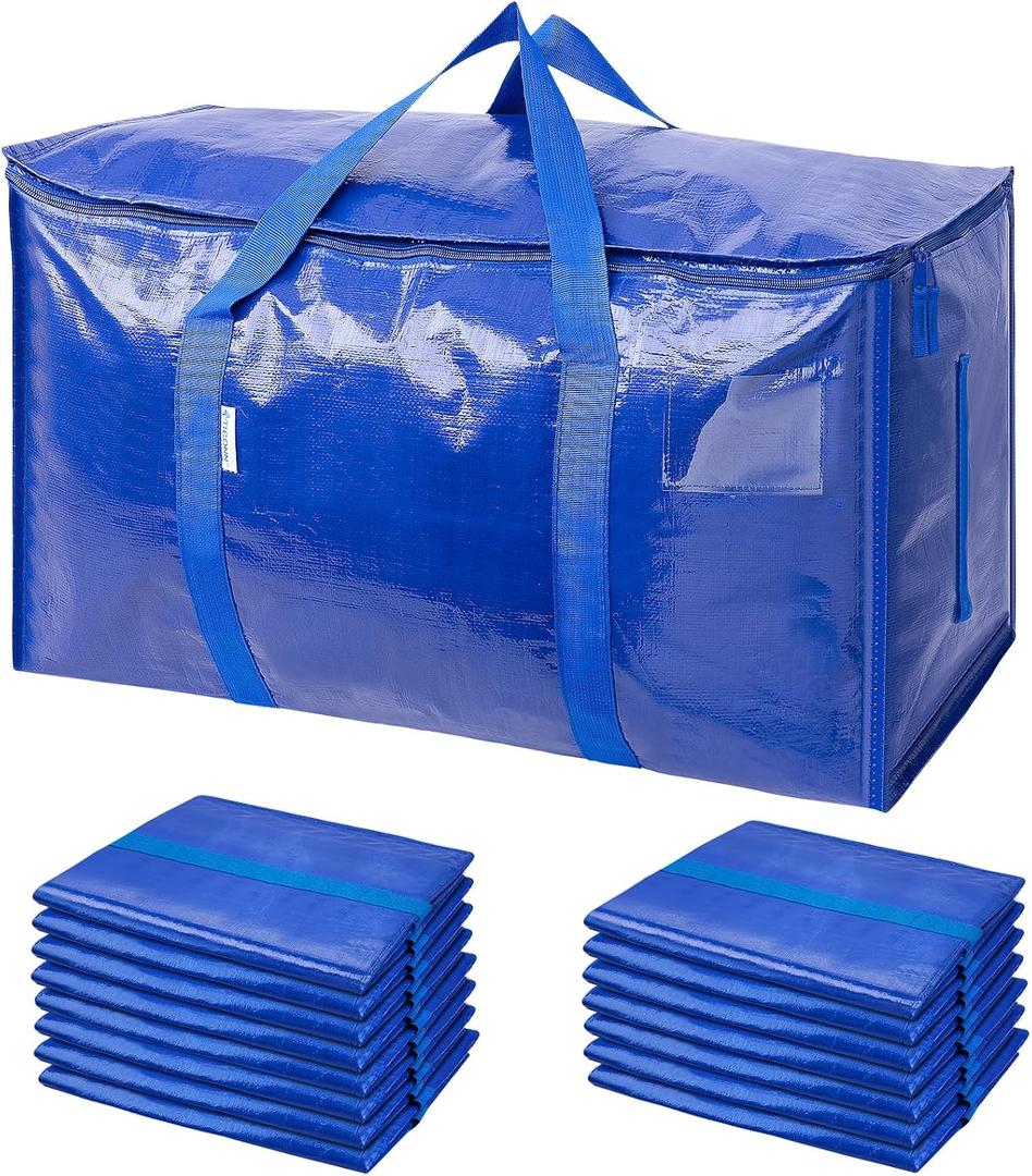 TICONN 16 Pack Extra Large Moving Bags with Zippers & Carrying Handles, Heavy-Duty Storage Tote Moving Boxes for Space Saving (16 PK, 30 Gallon)