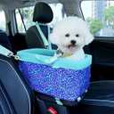 BurgeonNest Center Console Dog Car Seat for Small Dogs, Puppy Cat Car Seat Booster with Soft Cushion Safety Belt, Seats Safe & Cozy Metal Frame Armrest Dog Booster Pet Under 11 lbs (Word)