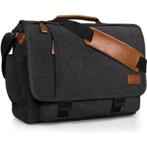 ESTARER Men Messenger Bag 15.6 inch, Computer Work Bag Water-resistant Canvas, Laptop Shoulder Bag Briefcase Satchel, Dark Grey