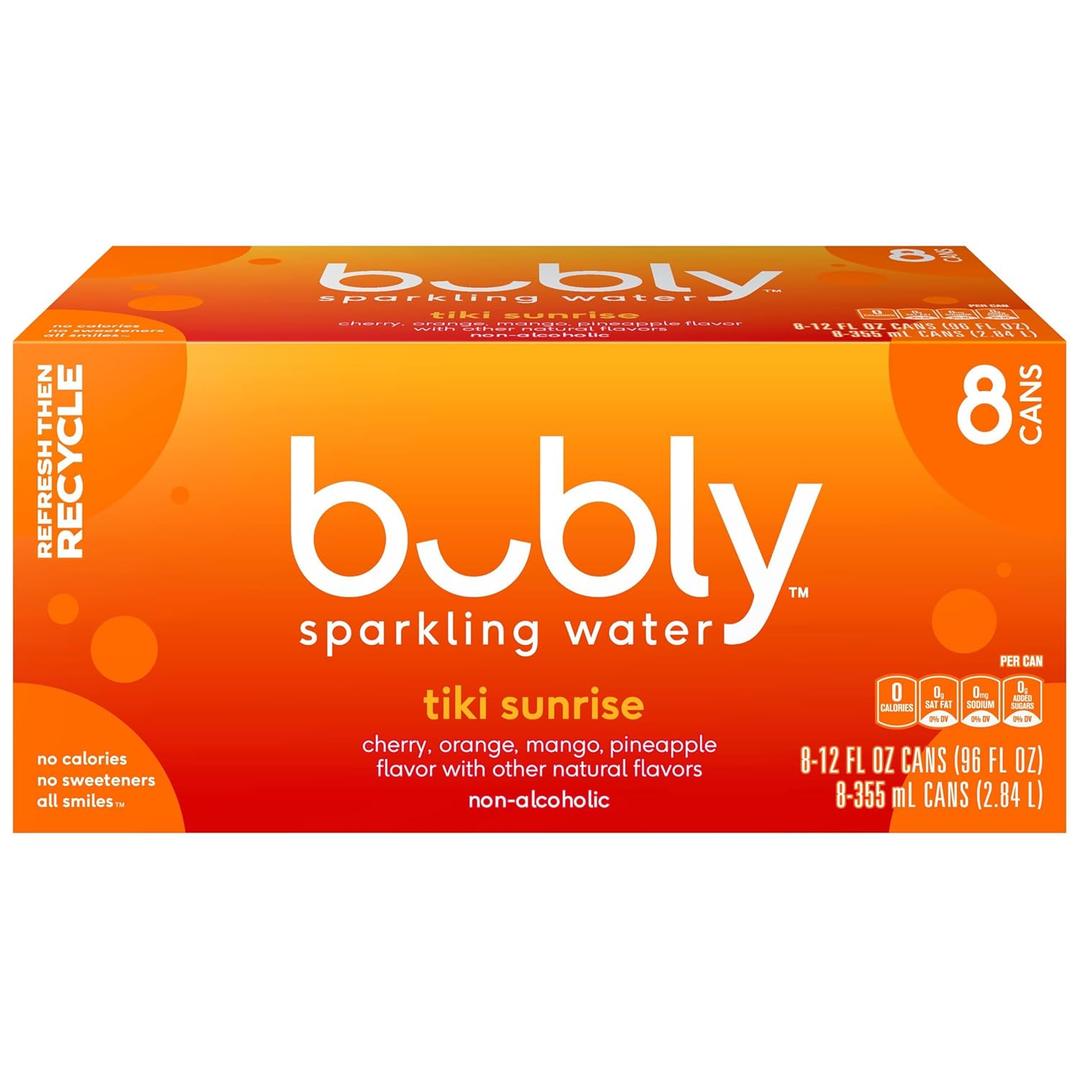 Bubly Sparkling Water, Tiki Sunrise, 12 Fl Oz x 8 Count (EXP 05/18/26)