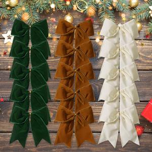 15 Pcs Velvet Bows for Christmas Tree - 6 Inch Vintage Velvet Ribbon Christmas Bows for Gift Wrapping Xmas Tree Topper Bow Ornaments for Garland Wreath Bows Decor (Cream,Dark Green,Brown)