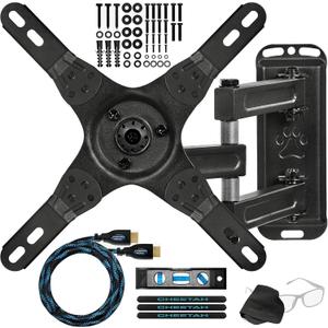 Cheetah ALAMEB with Touch Adjust Full Motion TV Arm Wall Mount for 12-55" TVs up to VESA 200 and 40lbs, 2.5" Profile, 15" Extension, Articulating Tilt & Swivel, Includes a 10' Twisted Veins HDMI Cable