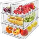 Greenby 4 Pack Refrigerator Organizer Bins with Pull-out Drawer Stackable Clear Fridge Drawer Organizer Fruit Vegetable Storage Containers for Kitchen Pantry Organization (2 Large+2 Small)