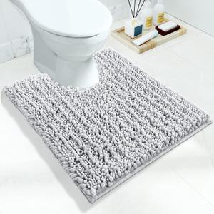 Yimobra Toilet Rugs U Shaped 24x20, Soft Comfortable Absorbent Chenille Toilet Mat for Bathroom Floor, Non-Slip Contour Bathroom Rugs for Toilet, Dry Quickly Machine Washable, Silver