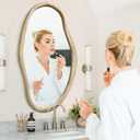 JJUUYOU Irregular Wood Mirror Asymmetrical Bathroom Wall Mounted Mirror 34"x22" Large Horizontal or Vertical Hanging Wall Mirrors for Makeup Bedroom Living Room Wood