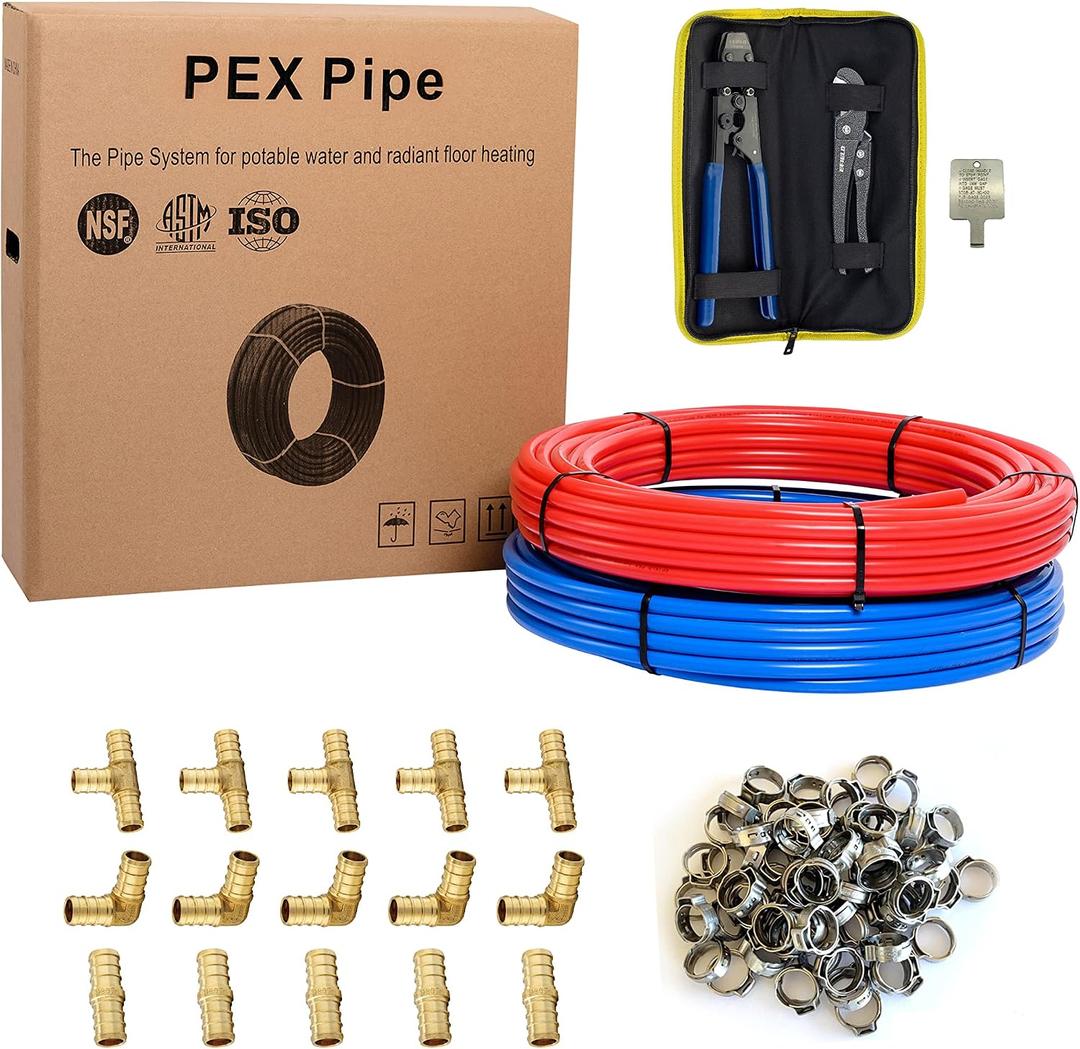 Efield 3/4-Inch 2X100 ft Pex-b Tubing (100 ft Red + 100 ft Blue) Kit, 3/4 Inch 2x 100 ft ALL IN ONE