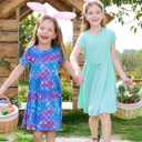 PATPAT Girls' Short Sleeve Dresses Multipack  Quick-Dry Fabric, Tie-Dye & Leopard Prints for Toddlers & Big Girls 2-10 T (Green)