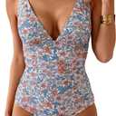 Eomenie Women's One Piece Swimsuit Tummy Control V Neck Bathing Suit | Slimming Swimwear, Adjustable Straps, Beach, Pool, Vacation (Blue, XL)