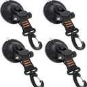 CONBOLA Suction Cups Hooks 4 Pieces Outdoor Car Camping Essentials Heavy Duty Upgraded Tie Down Suction Cup,Camper Accessories Strong Power for RV Boat Window Glass Camping Trap.(4 pcs,Orange) (Energetic Orange line)