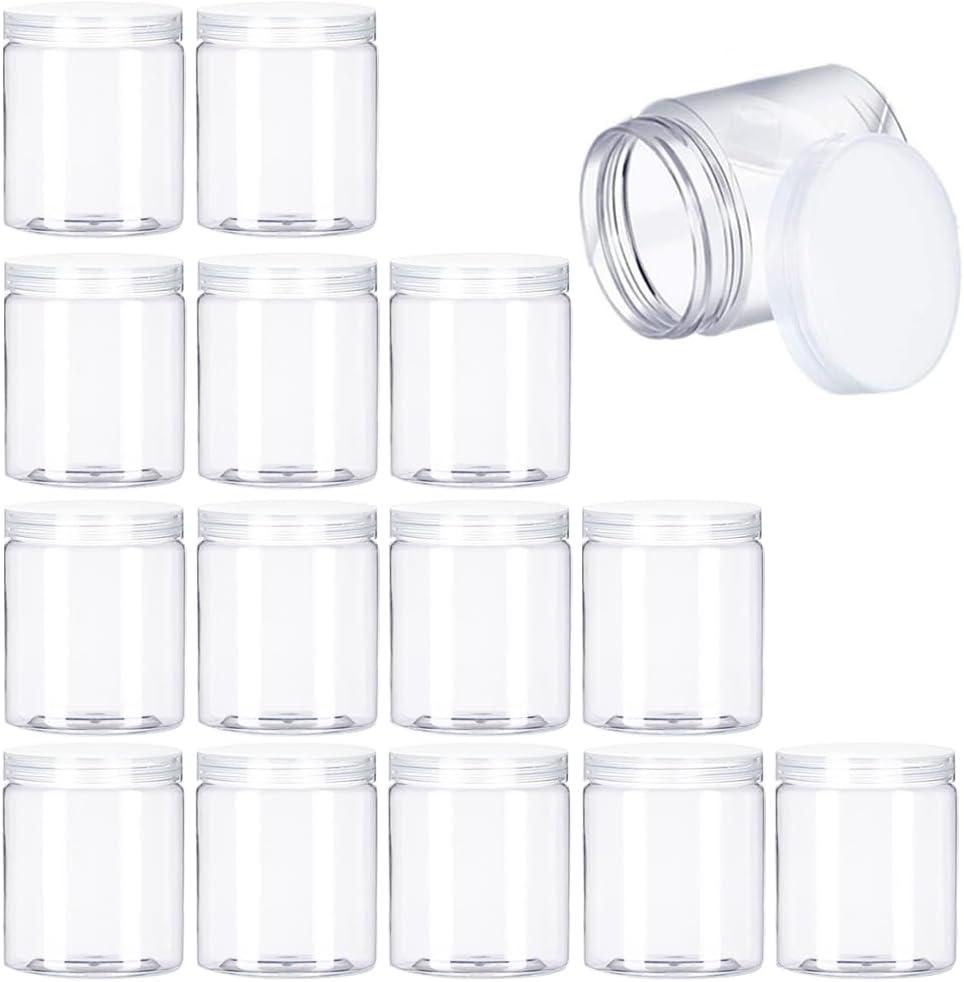 15 Pack 6oz Clear Plastic Jars Wide-mouth Storage Containers,Refillable Empty Containers for Dry Food,Dried Fruit,Seasoning and Honey Storage