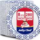 JOLLY CHEF 8.37 inch Paper Plates 280 Count Soak Proof, Cut Proof, Heavy Duty Printed Disposable Plate for Party or Everyday Use