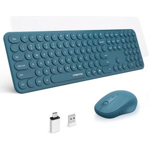 XTREMTEC Full Size 2.4G Wireless Keyboard Mouse Combo, Ultra Slim Silent Cute Computer Keyboard with USB Receiver for Windows, OS, PC, Mac, Tablet (Navy Blue-A)