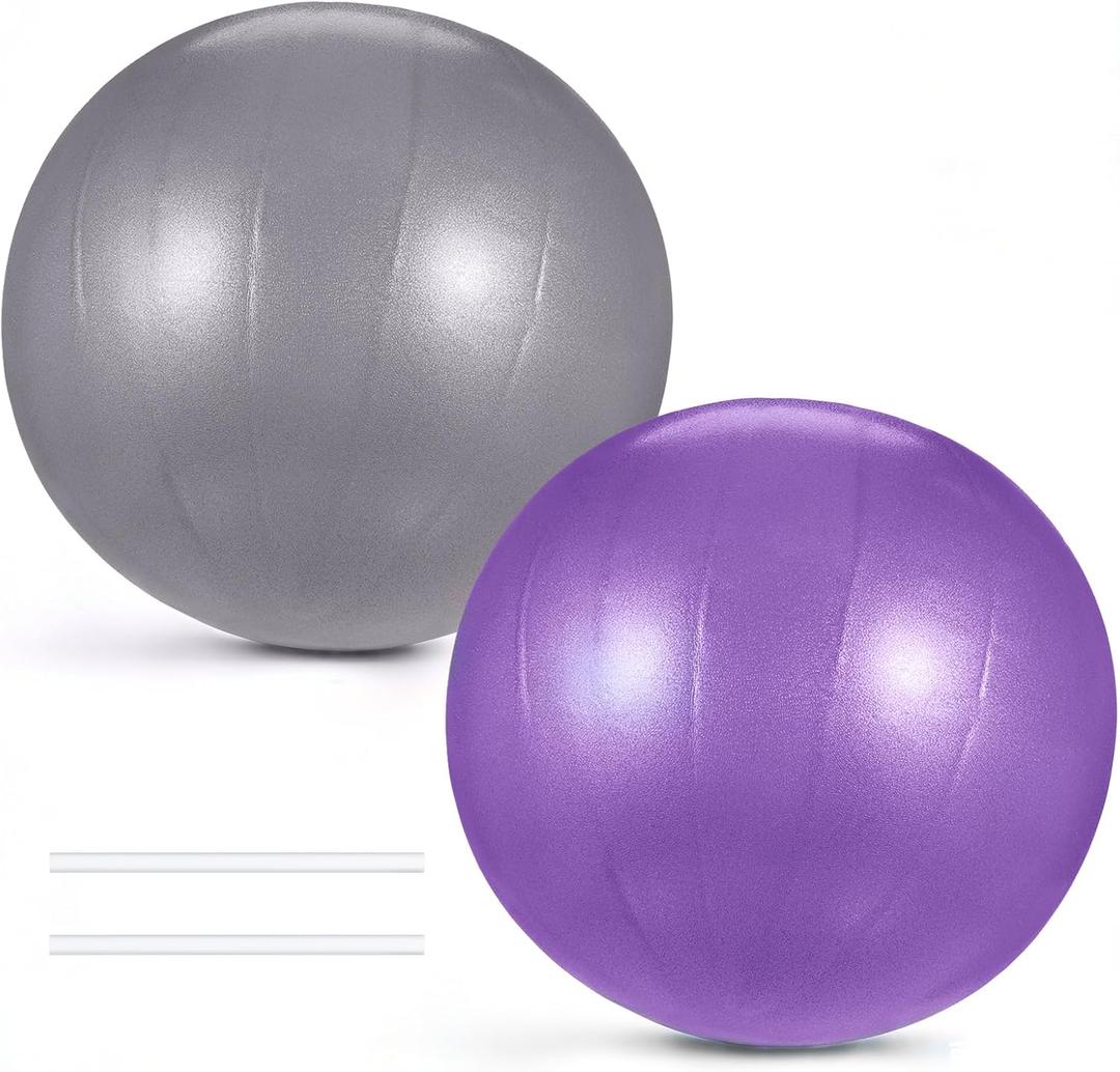 Grevosea 2 Pack Pilates Ball, 9 Inch Small Exercise Balls Workout Ball for Yoga Core Training Physical Therapy Stability Barre Stretching Grey and Purple