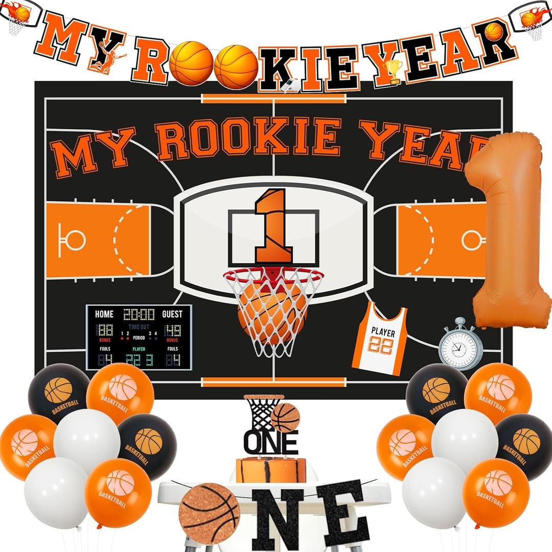 Basketball 1st Birthday Decorations My Rookie Year First Birthday Party Decorations Banner Backdrop Basketball 1st Birthday Party Supplies Cake Toppers Sports Theme 1st Birthday Party Supply