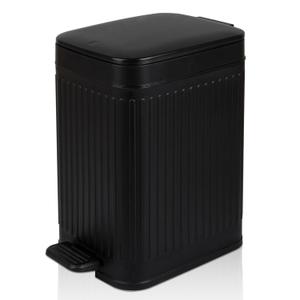 Rejomiik Small Bathroom Can with Lid Slim Soft Close Garbage Can Step Wastebasket Container Bin for Office Bedroom Kitchen Living Room (1.9 Gallon Black)