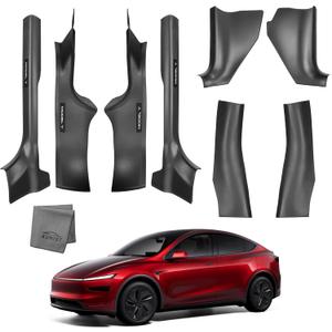 8PCS Door Sill Protector for Tesla Model Y Juniper Door Sill Guards Anti-Kick Full Protect Door Entry Cover for 2025-2026 New Model Y Accessories(Non-Destructive Installation) (Black Leather Grain (Not fit 2026 Model Y Standard)