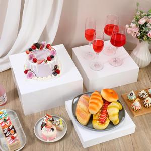 3 Pcs Buffet Risers Food Risers for Buffet Table White Acrylic Food Display Risers and Stand 10" 11" 12" Display Stand Box with Hollow Bottoms for Catering Dessert Collectible Party Counter