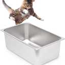 Kichwit Stainless Steel Cat Litter Box with High Sides, Metal Litter Pan for Cat, Non Stick Smooth Surface, 21.1" L x 13.1" W x 7.8" H