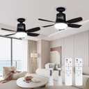 2 Pack Socket Fan Light and 360 Light Socket Extender, 18.5'' Socket Ceiling Fans with Remote, 3 Colors LED Light Bulb, Screw in Small Ceiling Fan for Bedroom Living Room Kitchen Garage, Black