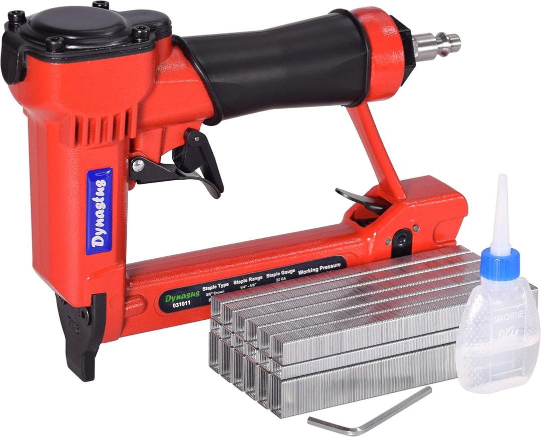 Dynastus Pneumatic Upholstery Staple , 22 Gauge 3/8" Wide Crown Air Stapler Kit, by 1/4-Inch to 5/8-Inch, with 6000 Staples, Red