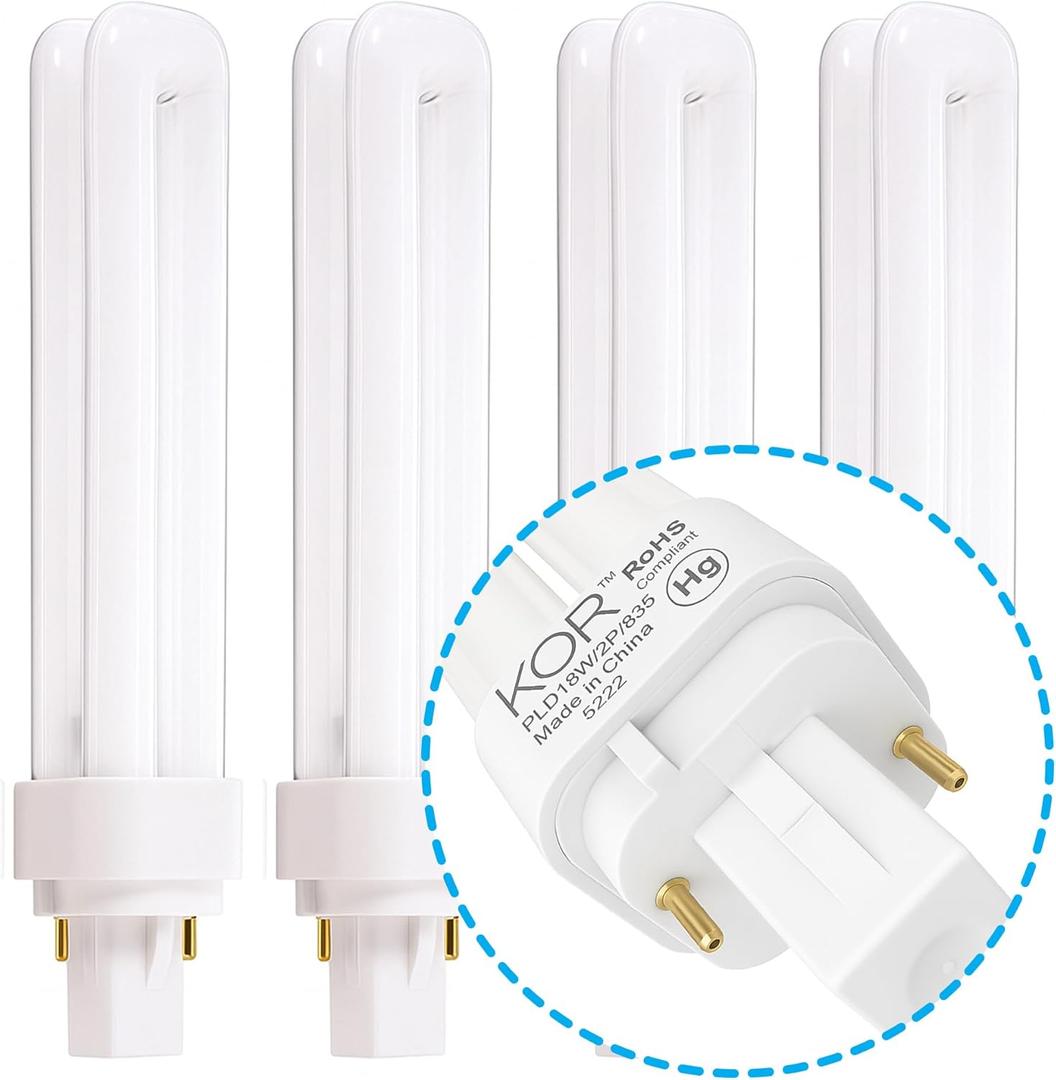 (4 Pack) PL18W/2U/2P/841 18-Watt Double Tube G24d-2 (2 Pin) Base 4100K CFL-Plug-in Replacement for Sylvania 21111/20678 CF18DD/841/ECO - GE 97580 F18DBX/841/ECO - Philips 383190 PL-C18W/41/USA/ALTO (4100k Cool White)