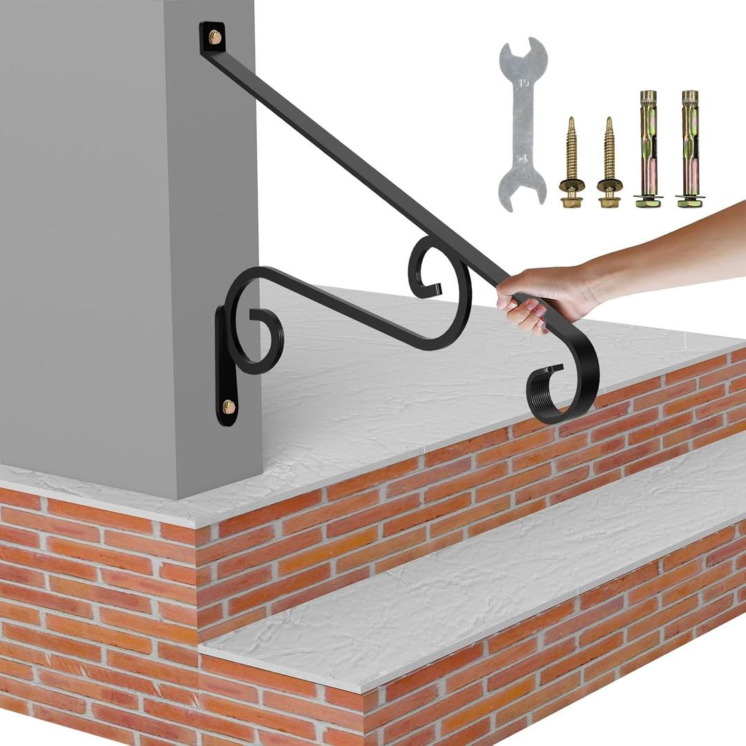 21.7" Outdoor Stair Handrails,1-2 Steps Stairs Rails-Wall Mounted Wrought Iron Hand Railing-Staircase Grab Rail-Heavy Duty Metal Art Handrail for Outdoor Steps-Porch Garage-Anti-Corrosion Carbon Steel