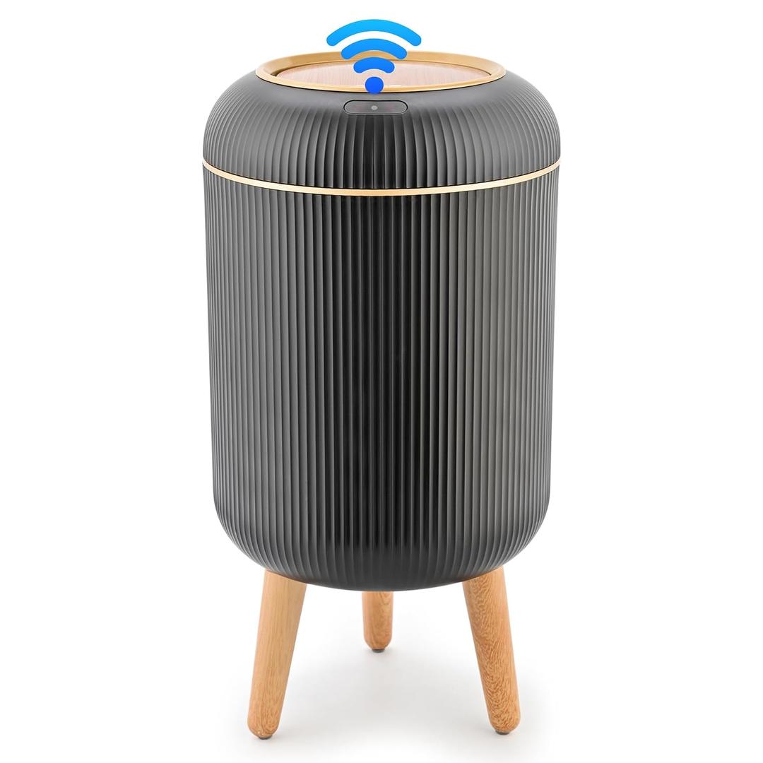 Pukomc Smart Sensor Wastebasket, Convenient and Hygienic Easy to Use, Technology Sensor Waterproof Wastebasket Plastic Trash can for Kitchen, Bathroom, Bedroom, Living Room, Office and Outdoor Black, Size: 1 Pack,  8''L×8''W×16.3''H, 2.6 Gallons